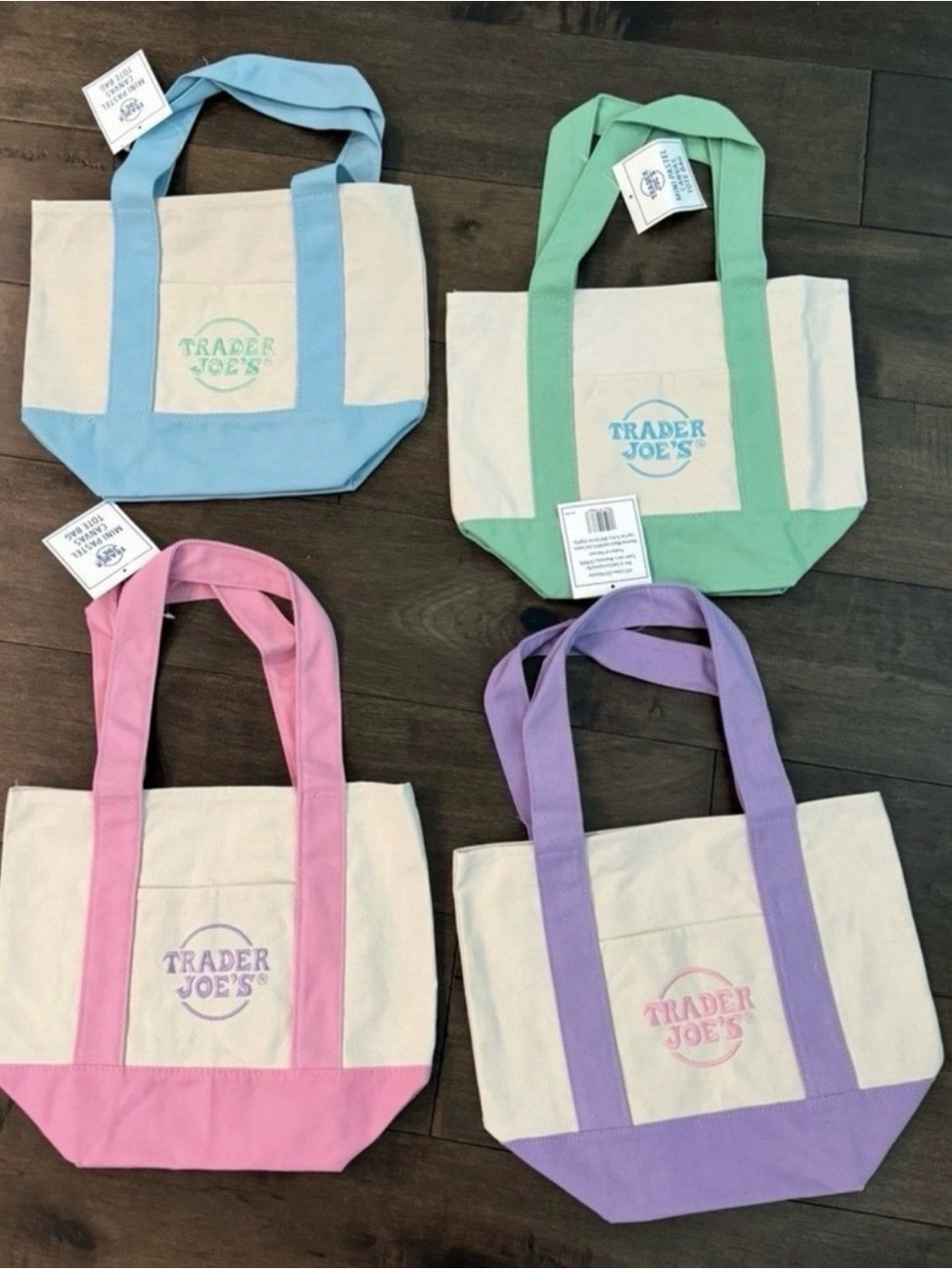 Trader Joe's Canvas Tote Bag - Pastel Blue, Green, Pink, Purple